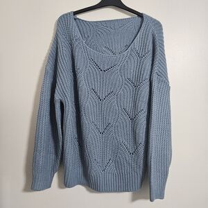 Cozy Fall Lagenlook Blue Periwinkle Slouchy Woven Loose Knit Comfy Sweater Sz L